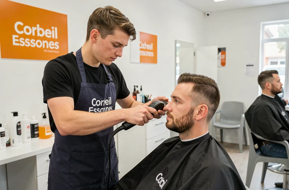 Coiffeur réalisant une coupe homme au salon Coiff&Co de Corbeil-Essonnes, salon de coiffure à petit budget