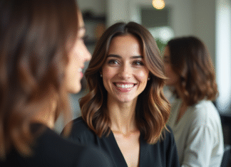 Cheveux dégradés : quel type de cheveux choisir pour un look parfait ? Femme souriante avec coupe en couches dans un salon moderne