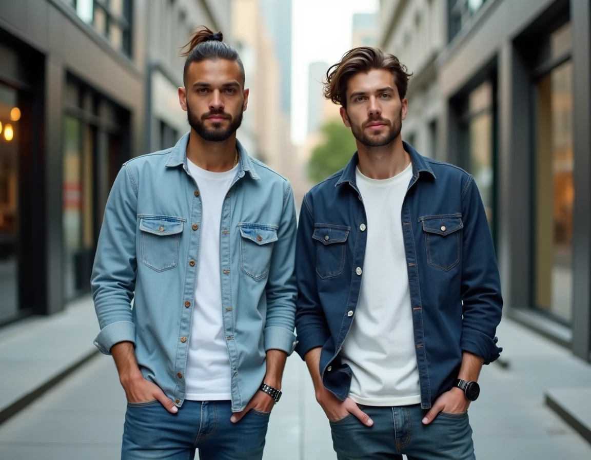 Deux hommes côte à côte en rue urbaine comparant la coupe Cuenta et le mulet moderne