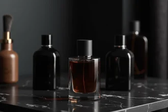 Comparaison de flacons de parfum pour homme Armani Code Profumo et autres fragrances Code sur marbre noir