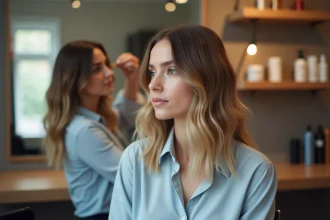 Femme en salon avec extensions capillaires naturelles