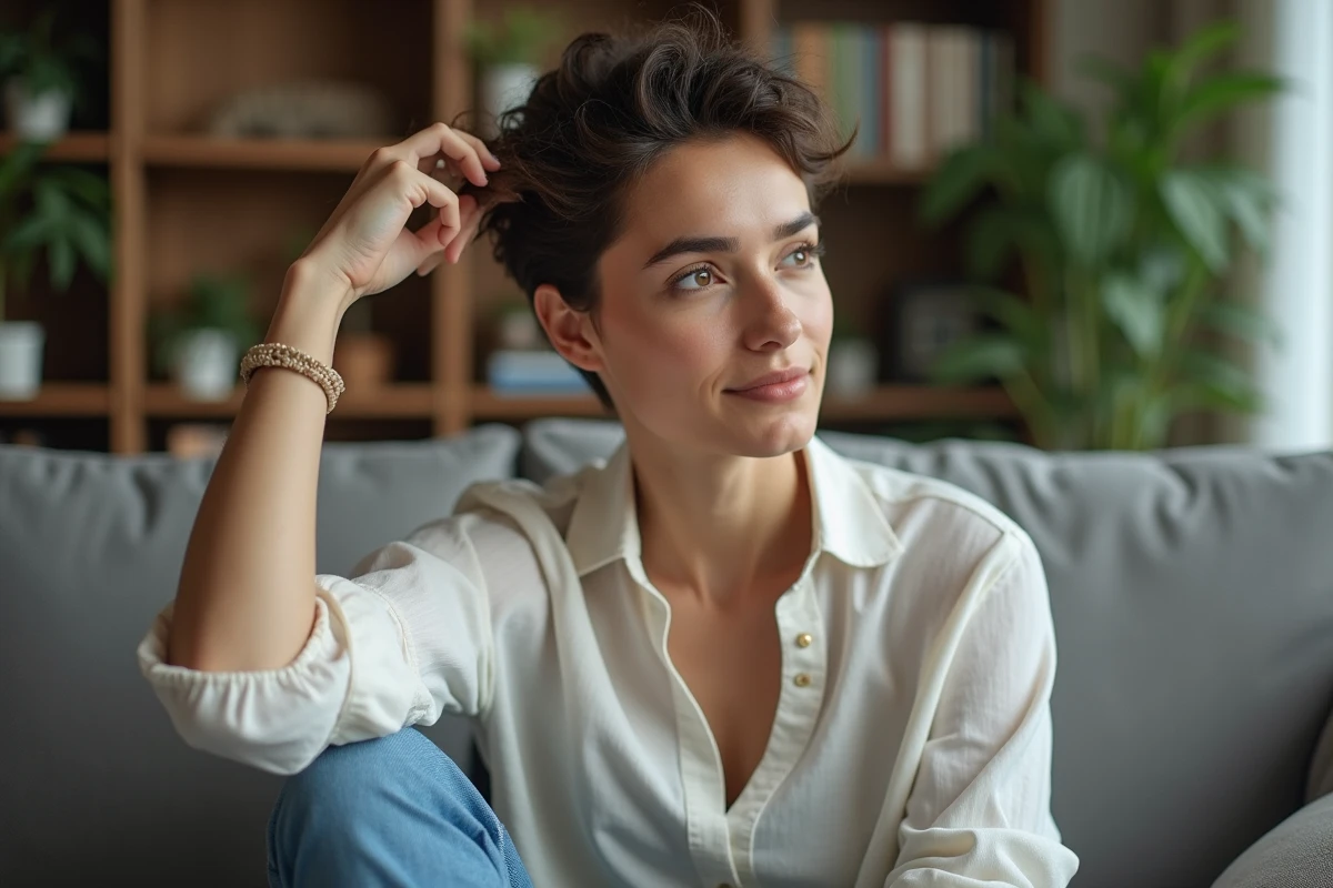 Femme coiffant ses cheveux dans un salon moderne