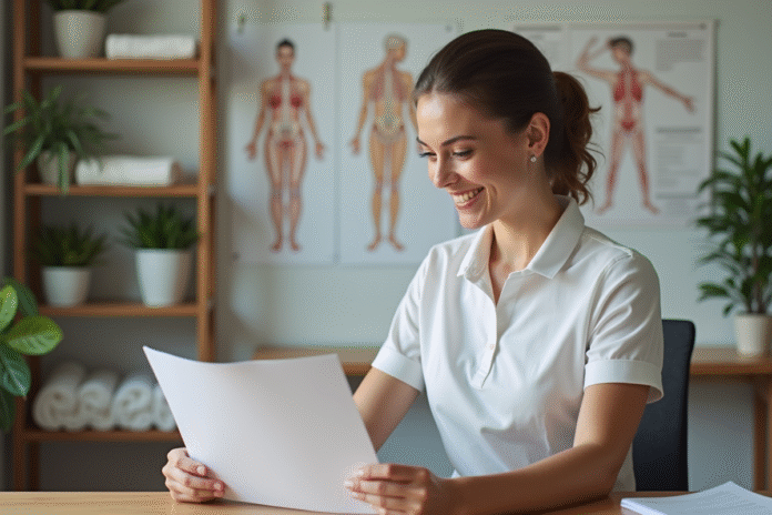 femme-certificat-massage Femme professionnelle souriante avec certificat massage