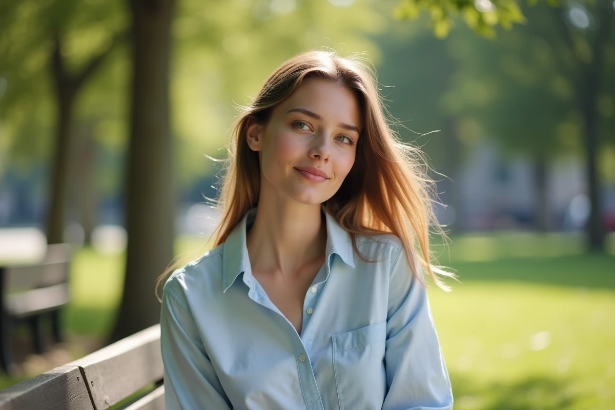 Jeune femme aux cheveux légers dans un parc urbain en extérieur
