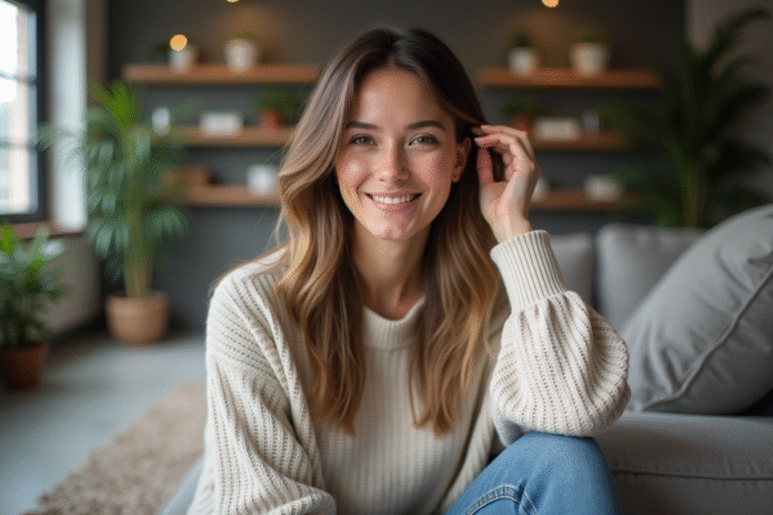 Femme souriante avec cheveux naturels et décontractés