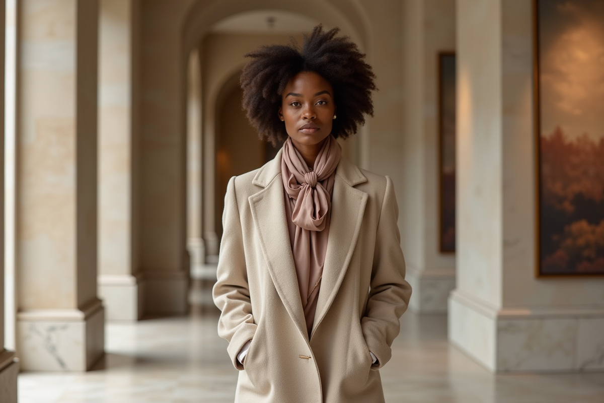 Femme élégante dans une galerie d