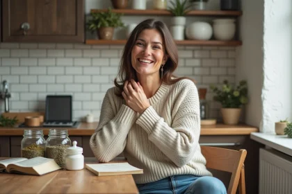 Femme appliquant une creme herbal maison sur le cou