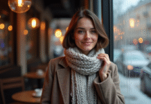 Tendances coiffure hiver 2025 : idées et inspirations pour vos looks Femme élégante ajustant sa coupe de cheveux en hiver