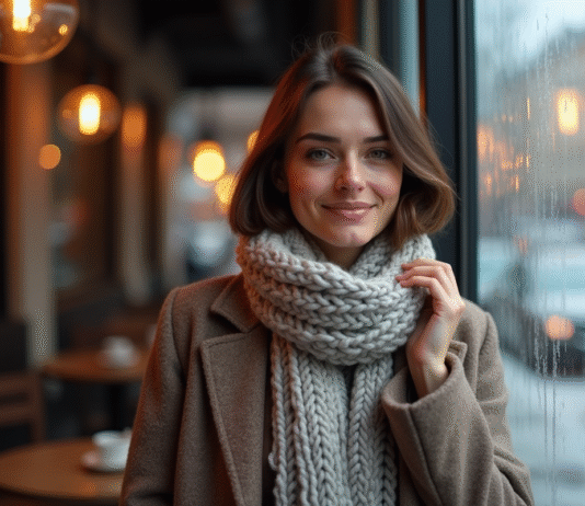 Tendances coiffure hiver 2025 : idées et inspirations pour vos looks Femme élégante ajustant sa coupe de cheveux en hiver