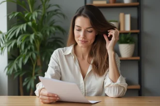 Femme lisant des instructions dans un intérieur serein