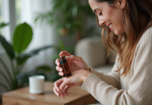 Huiles essentielles : bienfaits sur les poignets et utilisation Femme en train de masser son poignet avec huile essentielle