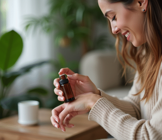 Huiles essentielles : bienfaits sur les poignets et utilisation Femme en train de masser son poignet avec huile essentielle