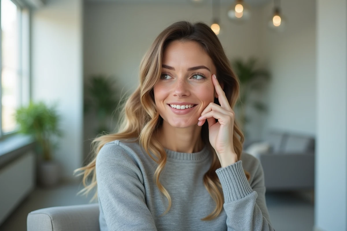 Femme en attente dans une salle moderne et calme