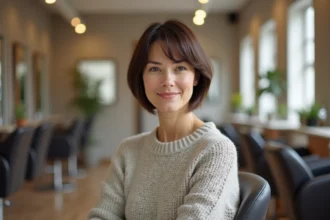 Femme avec coiffure structurée dans un salon moderne
