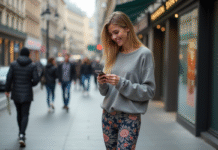Leggings : tendance encore d’actualité ou dépassée ? Femme souriante en leggings et pull dans la ville