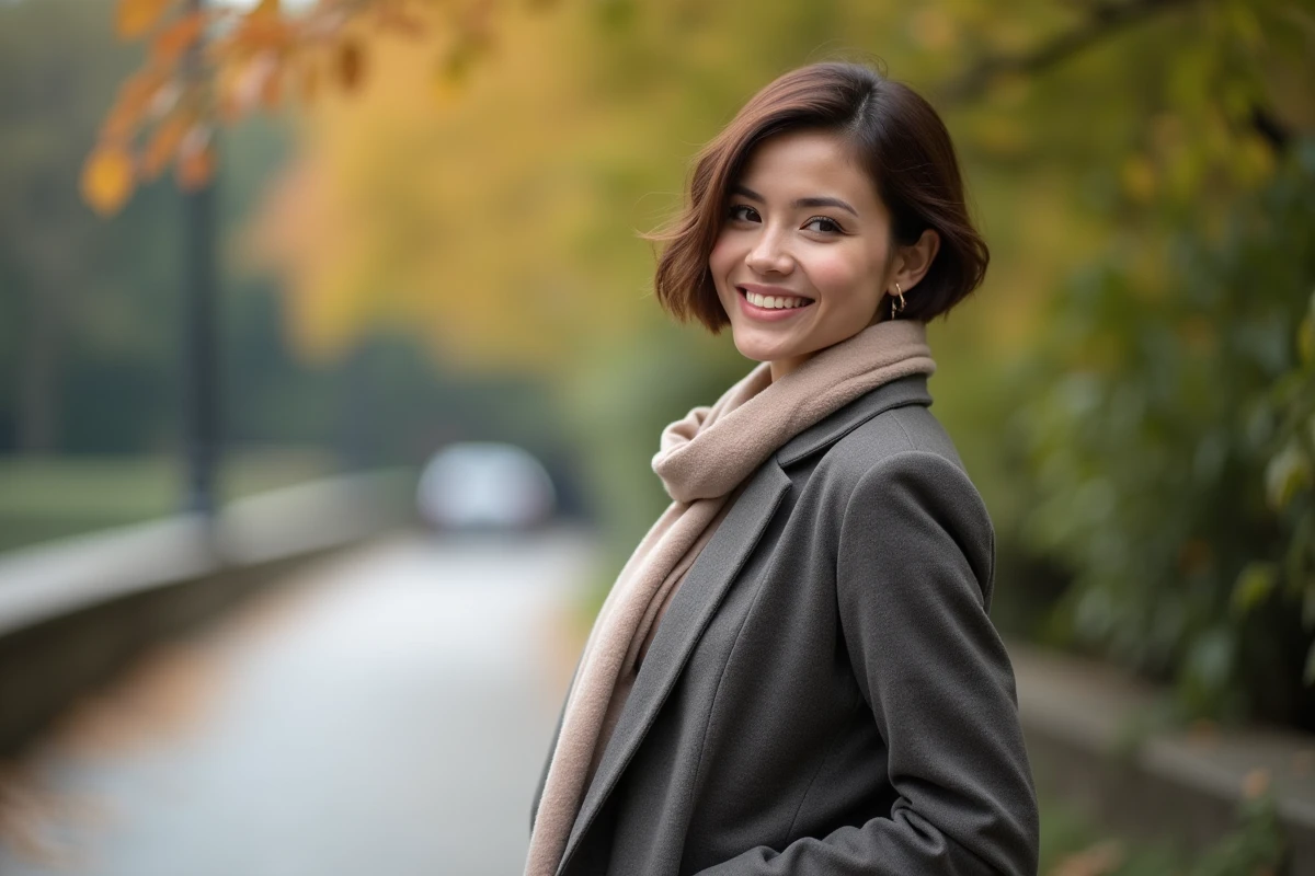 Jeune femme souriante dans un parc urbain
