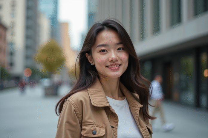 Jeune femme confiante en ville avec style casual