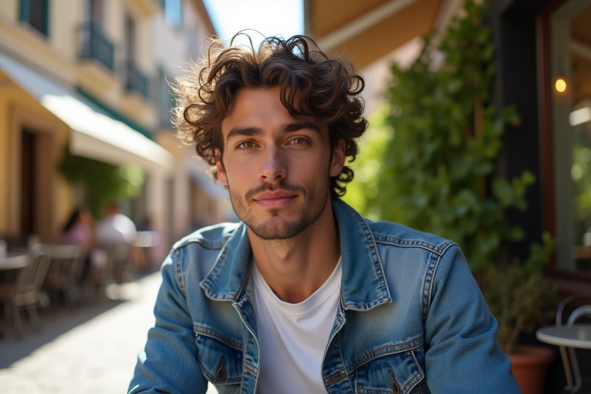 Jeune homme aux cheveux crépus en terrasse de café