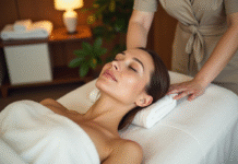 Femme détendue recevant un massage dans un spa apaisant