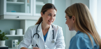 Medecin femme explique laser medical à une patiente