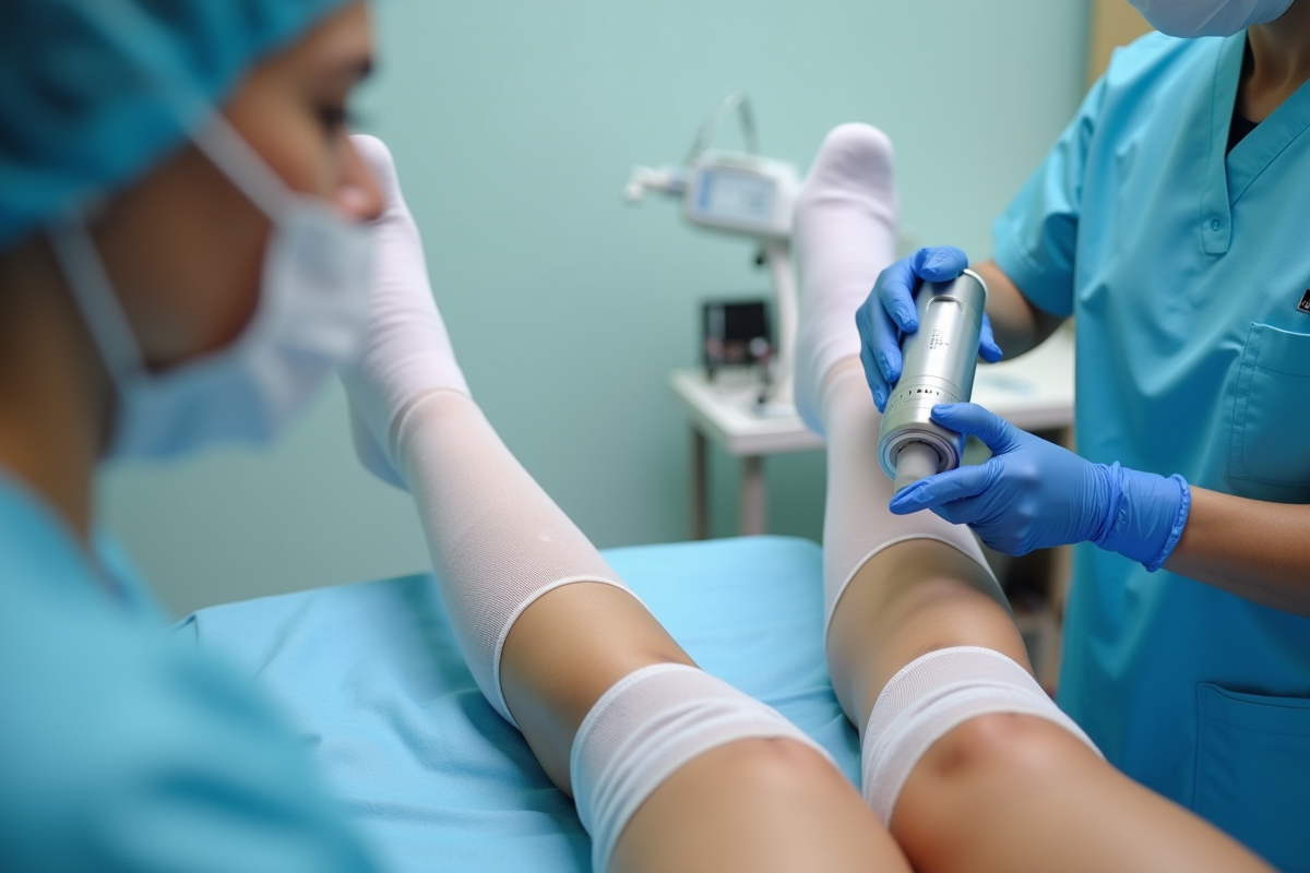 Préparation des jambes pour traitement laser en clinique